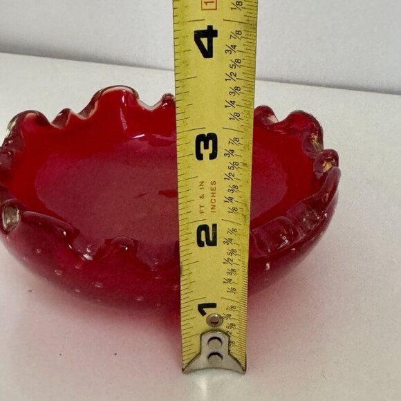 Ruby Red Murano Art Blown Glass Trinket Bowl 4.5” Glows Uv Bullicante Vintage - Picture 9 of 16